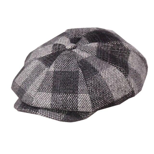 Vintage Plaid Tweed Woolen Newsboy Cap-Hats-Innovato Design-Gray-L-Innovato Design