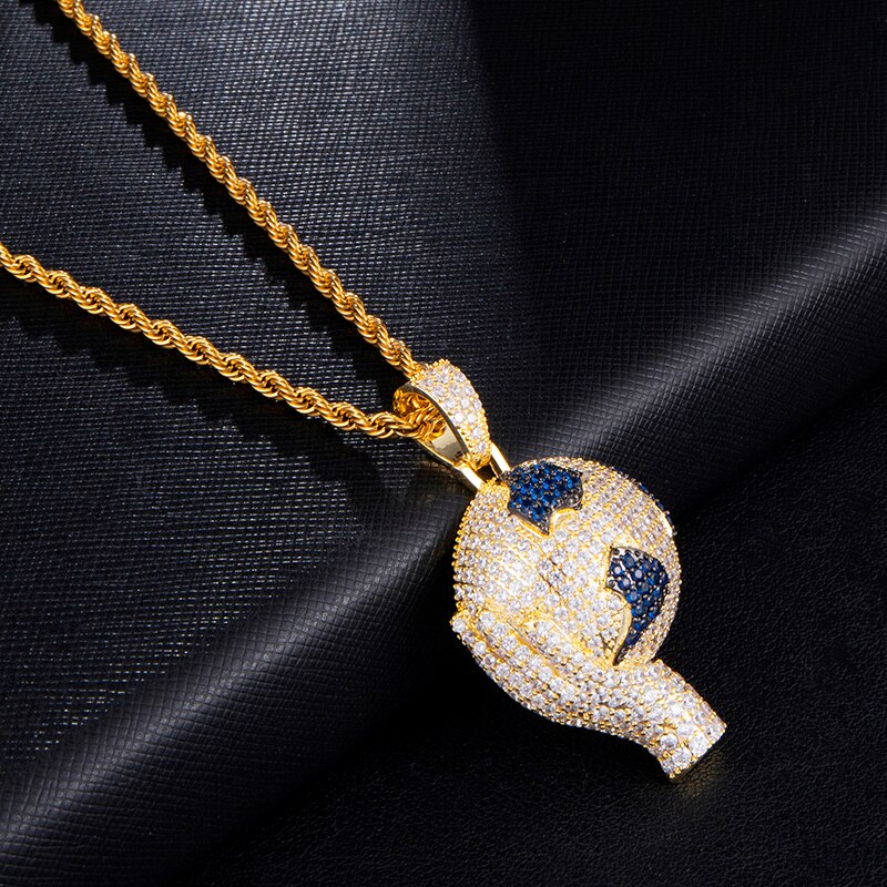 Cubic-Zirconia-Studded Hand Holding Earth Bling Hip-hop Pendant Necklace-Necklaces-Innovato Design-4mm Rope-22inch-Innovato Design
