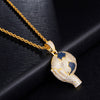 Cubic-Zirconia-Studded Hand Holding Earth Bling Hip-hop Pendant Necklace