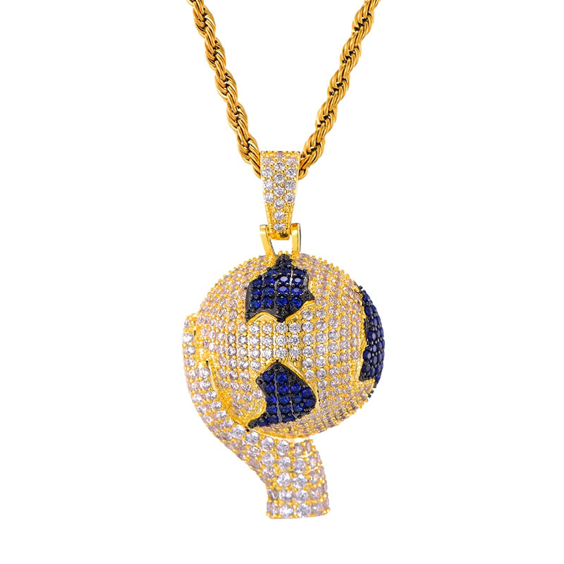 Cubic-Zirconia-Studded Hand Holding Earth Bling Hip-hop Pendant Necklace-Necklaces-Innovato Design-4mm Rope-22inch-Innovato Design