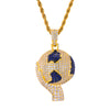 Cubic-Zirconia-Studded Hand Holding Earth Bling Hip-hop Pendant Necklace