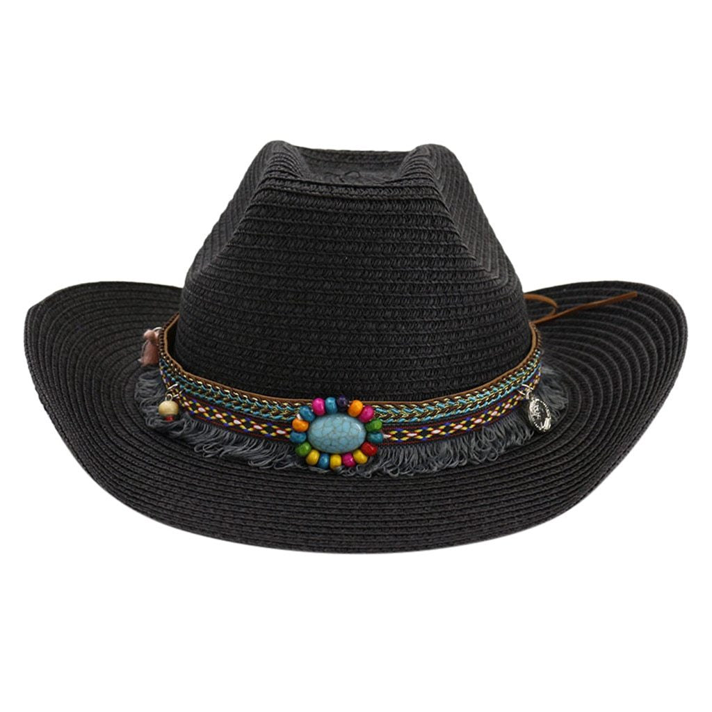 Woven Cattleman Cowboy Hat with Patterned Beaded Band-Hats-Innovato Design-White-Innovato Design