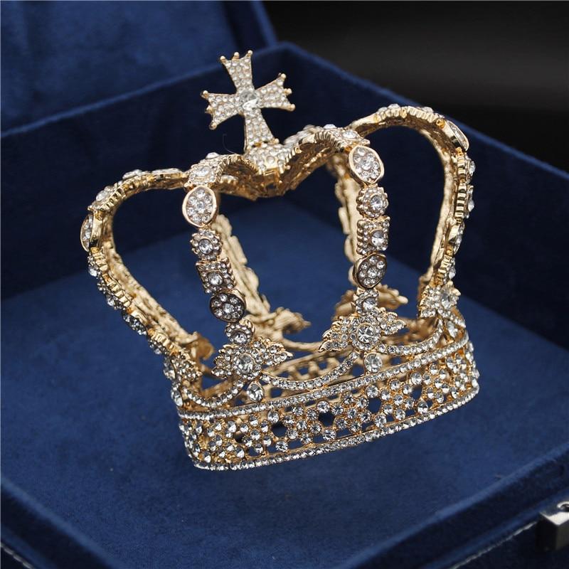 Royal Queen & King Crown with Zirconia and Cross for Wedding-Crowns-Innovato Design-Gold-Innovato Design