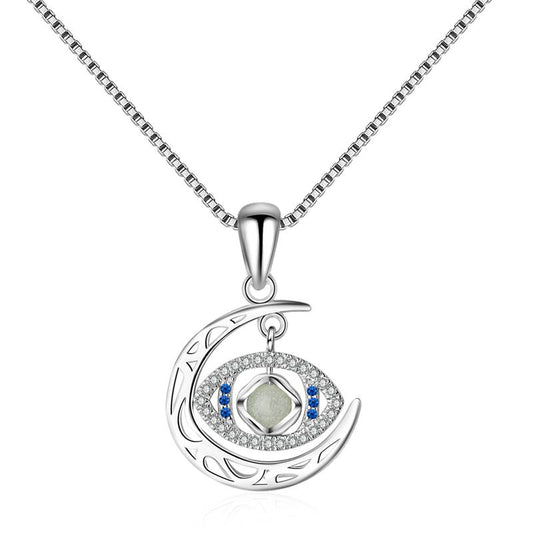 925 Sterling Silver Crescent Moon Eye Pendant Necklace-Necklaces-Innovato Design-Innovato Design