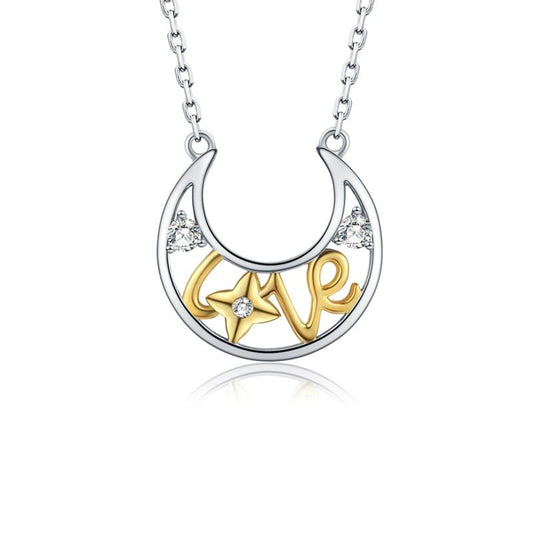 Two-tone 925 Sterling Silver and Gold Crescent Moon Love Pendant-Necklaces-Innovato Design-16-Innovato Design