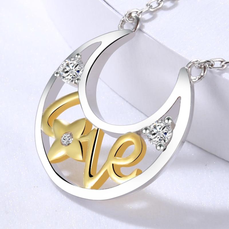 Two-tone 925 Sterling Silver and Gold Crescent Moon Love Pendant-Necklaces-Innovato Design-16-Innovato Design