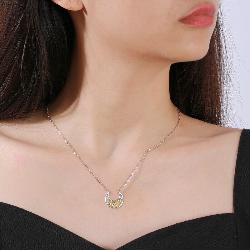 Two-tone 925 Sterling Silver and Gold Crescent Moon Love Pendant-Necklaces-Innovato Design-16-Innovato Design