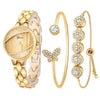 Women Diamond Sand Quartz Watch and Crystal Bracelet Jewelry Set-Jewelry Sets-Innovato Design-Gold-Innovato Design