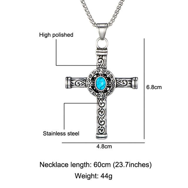Rod Cross with Turquoise Stone and Tribal Design Necklace-Necklaces-Innovato Design-Silver-24 inches-Innovato Design