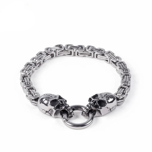 316L Stainless Steel Skull Byzantine Chain Bracelet-Skull Bracelet-Innovato Design-Silver-Innovato Design