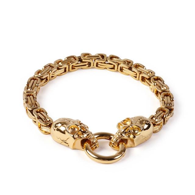 316L Stainless Steel Skull Byzantine Chain Bracelet-Skull Bracelet-Innovato Design-Gold-Innovato Design