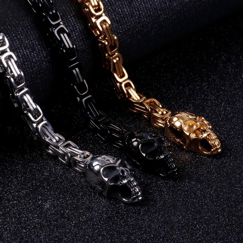 316L Stainless Steel Skull Byzantine Chain Bracelet-Skull Bracelet-Innovato Design-Silver-Innovato Design