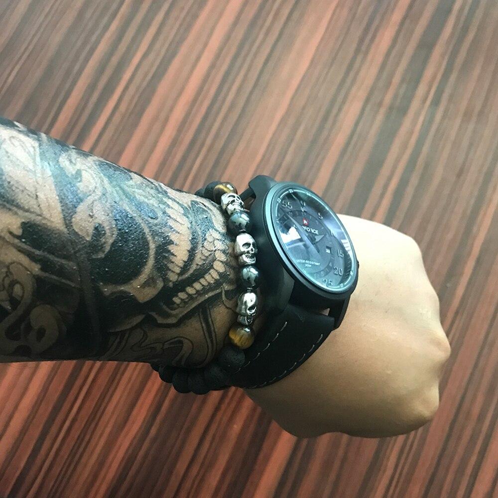 Black Natural Lava Stone Beads with Skull-Skull Bracelet-Innovato Design-Black-Innovato Design