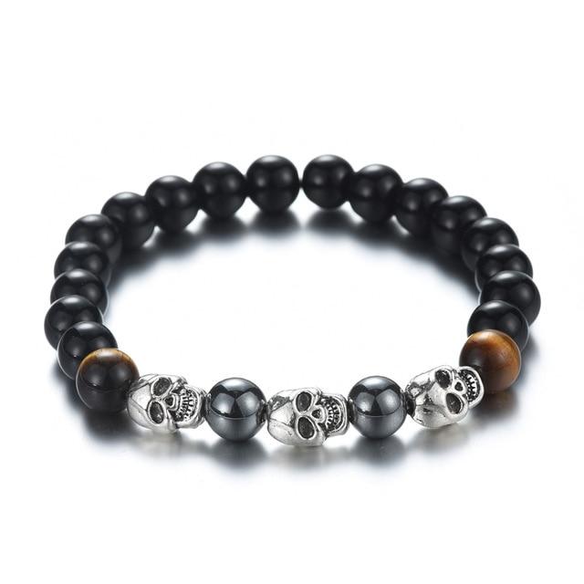 Black Natural Lava Stone Beads with Skull-Skull Bracelet-Innovato Design-Black-Innovato Design