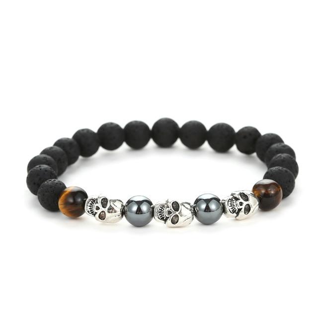 Black Natural Lava Stone Beads with Skull-Skull Bracelet-Innovato Design-Black-Innovato Design