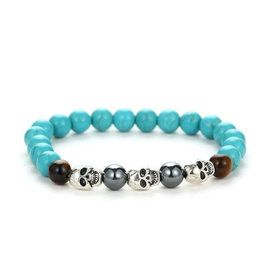 Black Natural Lava Stone Beads with Skull-Skull Bracelet-Innovato Design-Blue-Innovato Design
