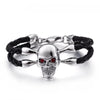 Black Two Strand Braided Leather Skull with Cubic Zirconia Bracelet-Skull Bracelet-Innovato Design-Innovato Design