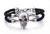 Black Two Strand Braided Leather Skull with Cubic Zirconia Bracelet-Skull Bracelet-Innovato Design-Innovato Design