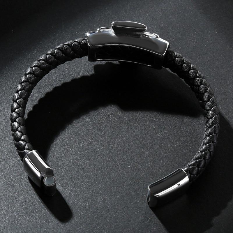 Black Multi-braided Leather Stainless Steel Skull on Cross Bracelet-Skull Bracelet-Innovato Design-7.5-Innovato Design