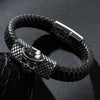 Black Braided Leather Stainless Steel Skull with Hat Bracelet-Skull Bracelet-Innovato Design-7.3-Innovato Design