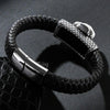 Black Braided Leather Stainless Steel Skull with Hat Bracelet - InnovatoDesign