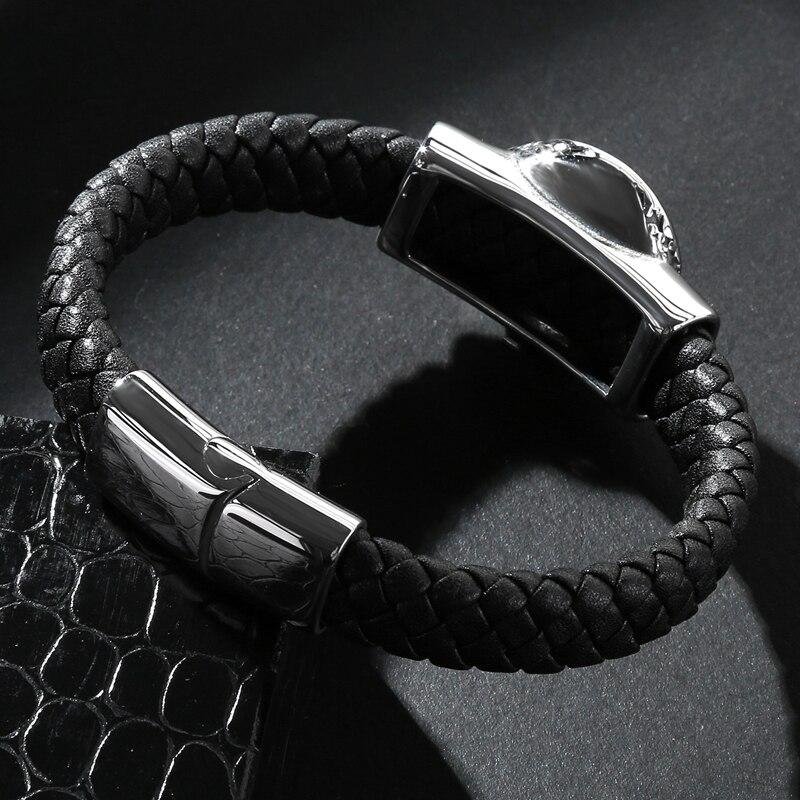 Black Braided Leather Stainless Steel Egyptian Skull Bracelet-Skull Bracelet-Innovato Design-7.3-Innovato Design