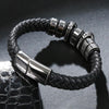 Black Braided Leather Stainless Steel Two Skulls and Beaded Bracelet - InnovatoDesign