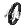 Black Genuine Leather Pirate Skull on Anchor Bracelet - InnovatoDesign