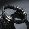 Black Braided Leather Stainless Steel Gothic Skull Bracelet - InnovatoDesign