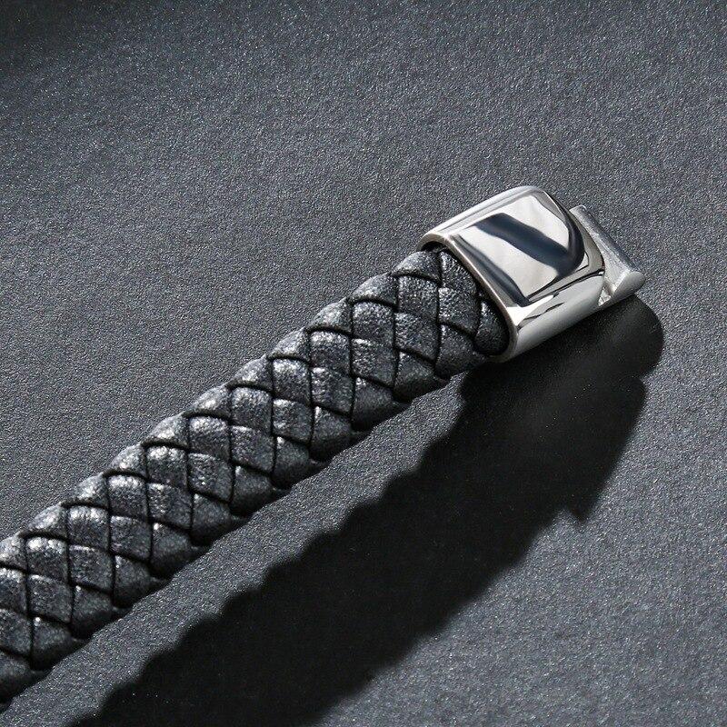 Black Braided Leather Stainless Steel Gothic Skull Bracelet-Skull Bracelet-Innovato Design-8.3-Innovato Design