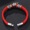 Red Braided Leather Stainless Steel Beaded Skull Bracelet - InnovatoDesign