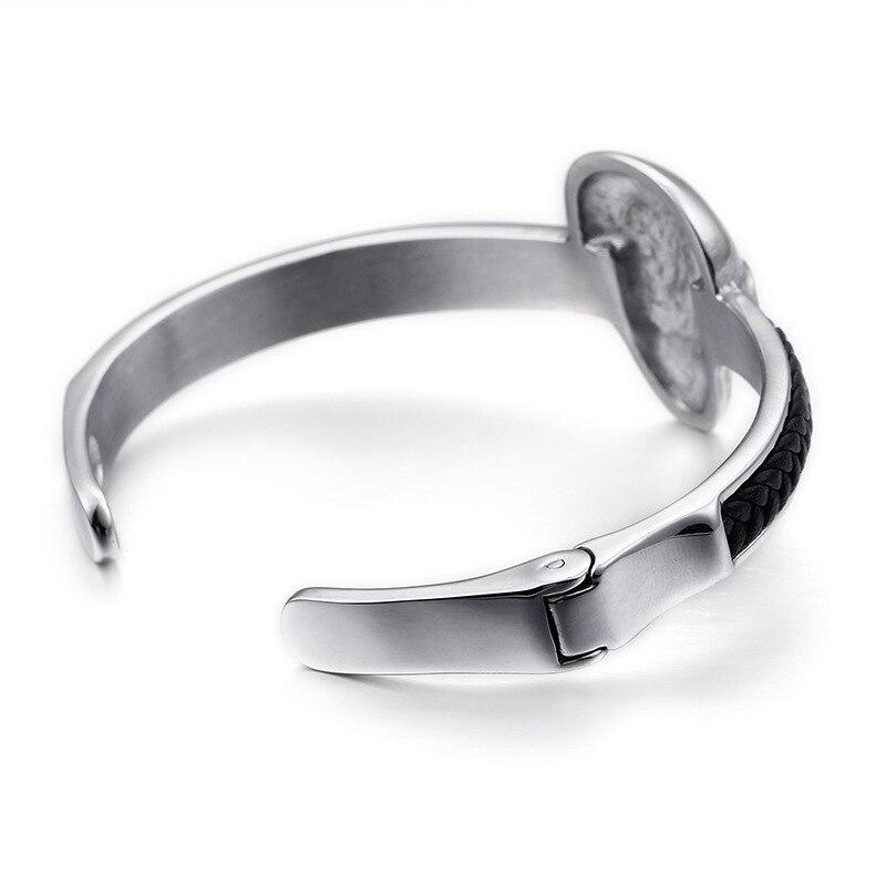 Black Braided Leather on Stainless Steel Skull-Skull Bracelet-Innovato Design-Innovato Design