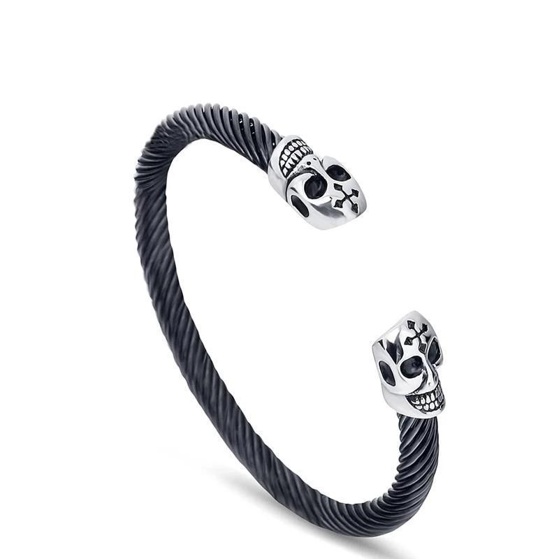 Men’s Two-Tone 316L Stainless Steel Twisted Skull Bracelet-Skull Bracelet-Innovato Design-Silver-Innovato Design