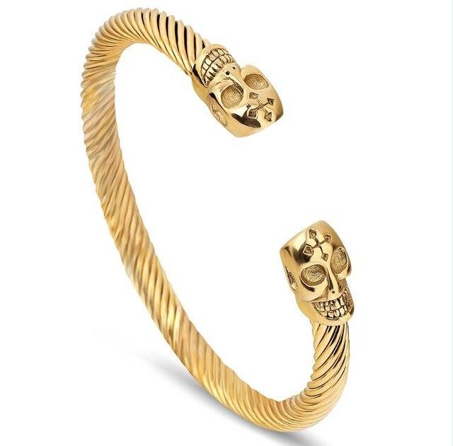 Men’s Two-Tone 316L Stainless Steel Twisted Skull Bracelet-Skull Bracelet-Innovato Design-Gold-Innovato Design