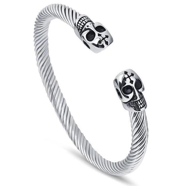 Men’s Two-Tone 316L Stainless Steel Twisted Skull Bracelet-Skull Bracelet-Innovato Design-Silver-Innovato Design