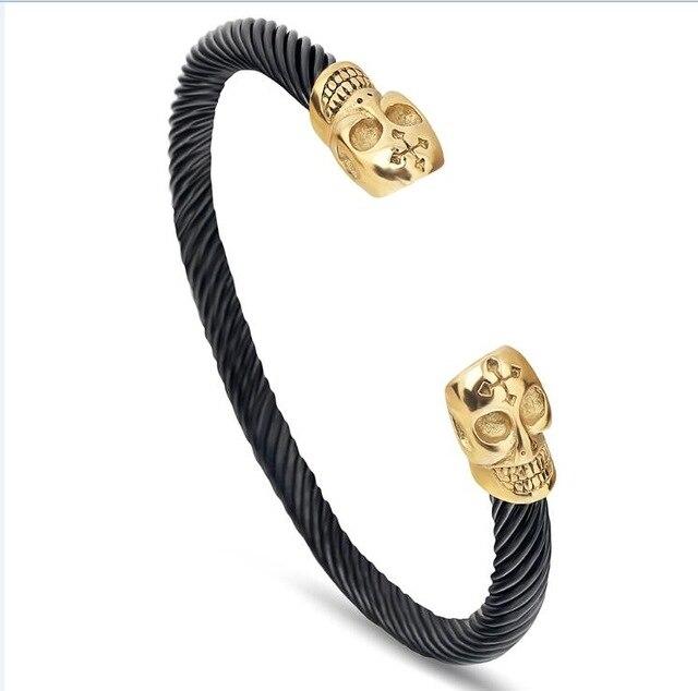 Men’s Two-Tone 316L Stainless Steel Twisted Skull Bracelet-Skull Bracelet-Innovato Design-Black & Gold-Innovato Design
