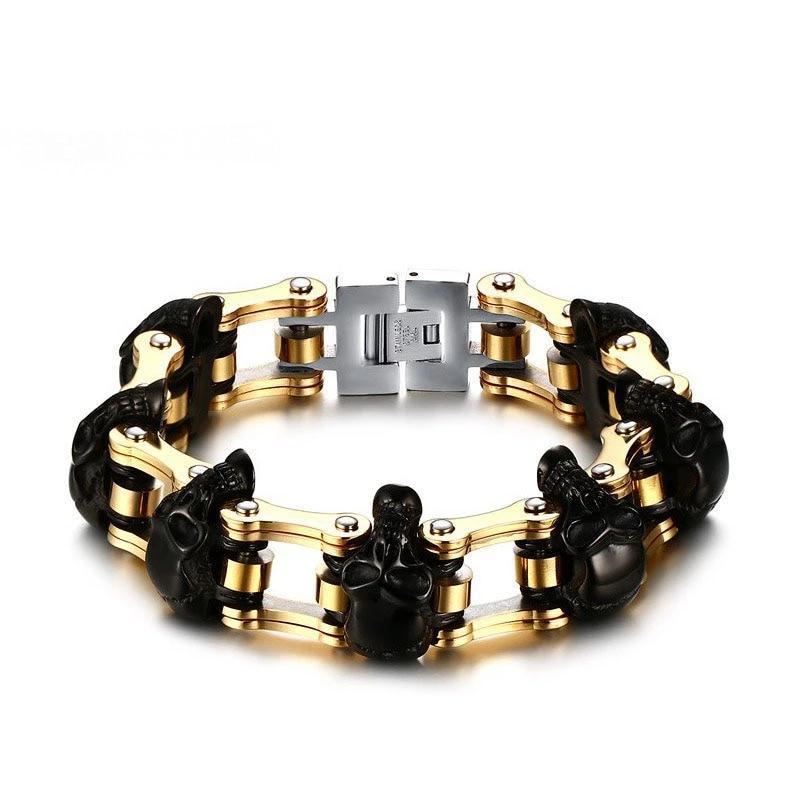 Black and Gold Stainless Steel Skull Biker Bracelet-Skull Bracelet-Innovato Design-Innovato Design