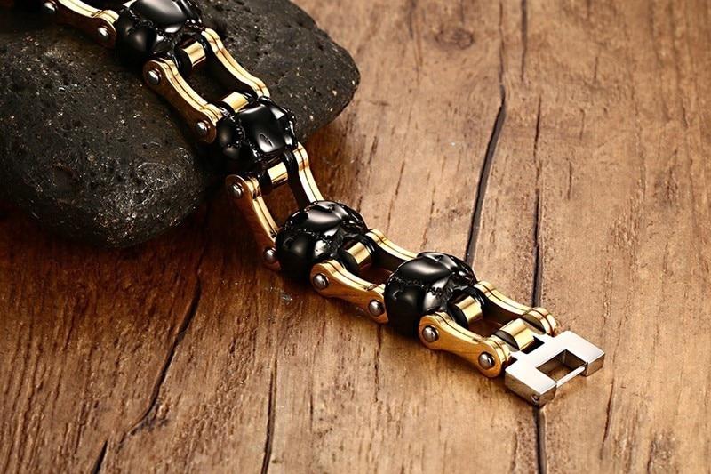 Black and Gold Stainless Steel Skull Biker Bracelet-Skull Bracelet-Innovato Design-Innovato Design