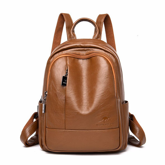 Large Capacity Leather School Bag and Travel Backpack-Backpacks-Innovato Design-Brown-Innovato Design