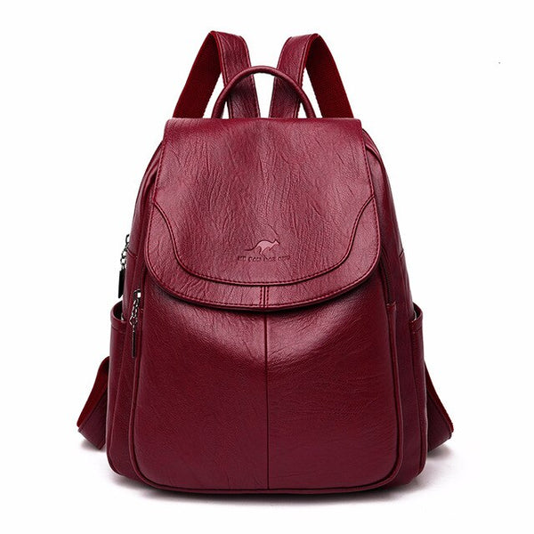 Large Capacity Vintage Leather School Bag and Backpack-Backpacks-Innovato Design-Red-Innovato Design