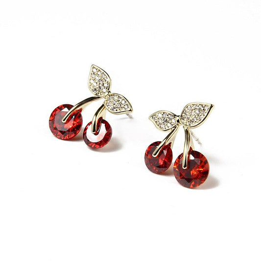 925 Sterling Silver Korean Red Cherry Stud Earrings-Earrings-Innovato Design-Innovato Design