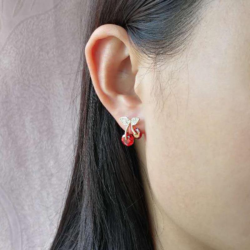 925 Sterling Silver Korean Red Cherry Stud Earrings-Earrings-Innovato Design-Innovato Design