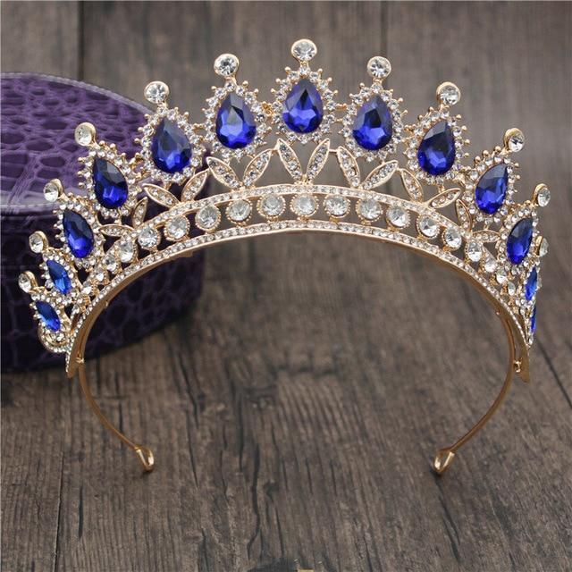 Queen Bridal Tiaras and Crowns in 15 Different Styles for Wedding or Prom-Crowns-Innovato Design-Gold Blue-Innovato Design