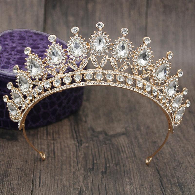 Queen Bridal Tiaras and Crowns in 15 Different Styles for Wedding or Prom-Crowns-Innovato Design-Gold Blue-Innovato Design