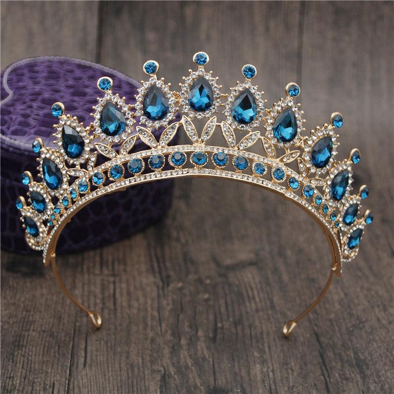 Queen Bridal Tiaras and Crowns in 15 Different Styles for Wedding or Prom-Crowns-Innovato Design-Gold Blue-Innovato Design