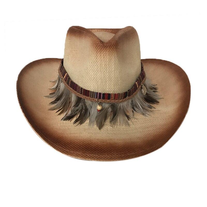 Retro Straw Cowboy Hat with Feather Band-Hats-Innovato Design-Innovato Design