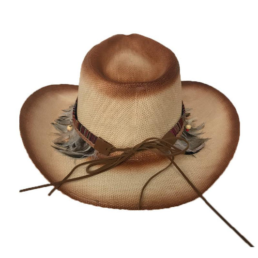 Retro Straw Cowboy Hat with Feather Band-Hats-Innovato Design-Innovato Design