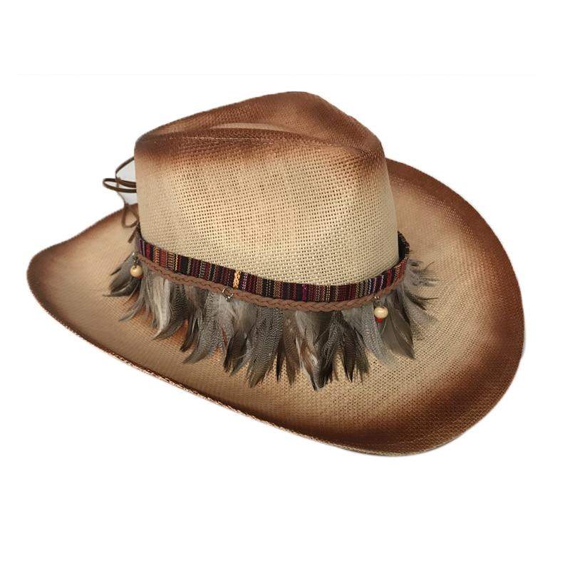 Retro Straw Cowboy Hat with Feather Band-Hats-Innovato Design-Innovato Design