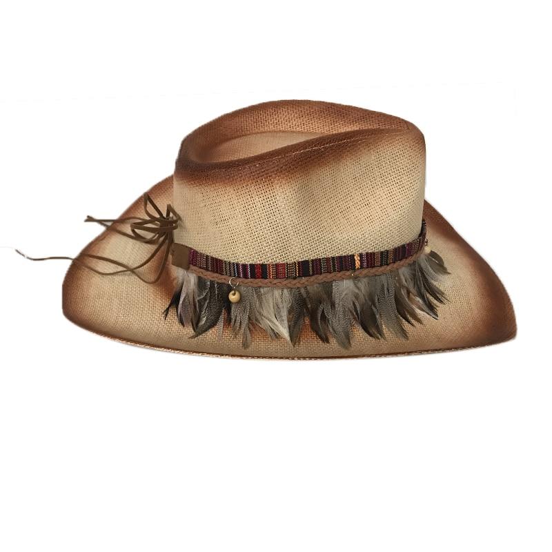 Retro Straw Cowboy Hat with Feather Band-Hats-Innovato Design-Innovato Design