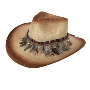 Retro Straw Cowboy Hat with Feather Band-Hats-Innovato Design-Innovato Design